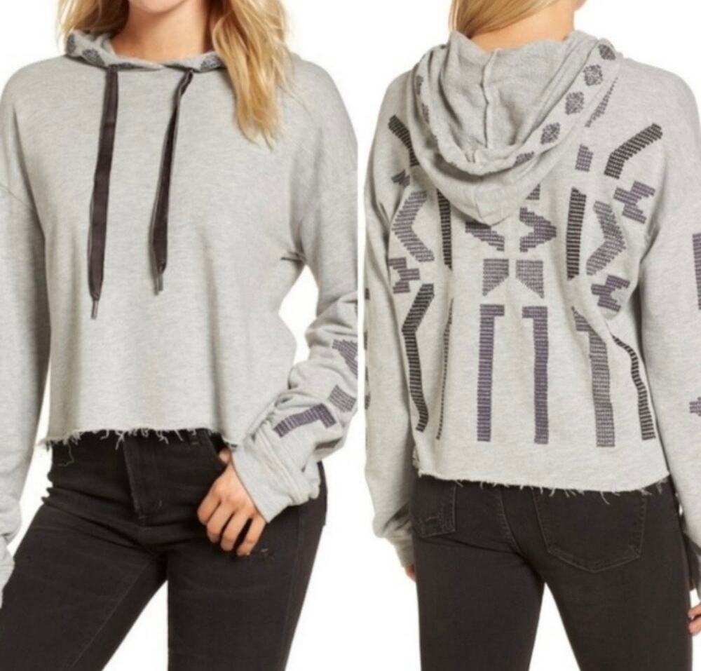 Rails Shaw Aztec Heather Grey Black Drawstring Hoodie Top Size S